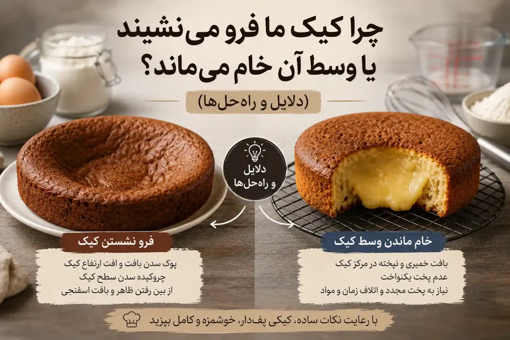 علت خام ماندن وسط کیک